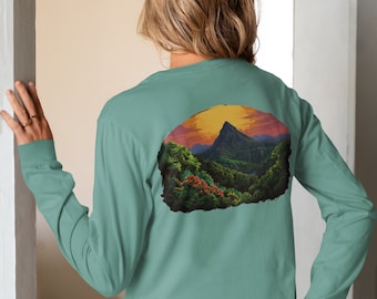 Piton Mountain St Lucia, camiseta unisex de manga larga teñida en prenda