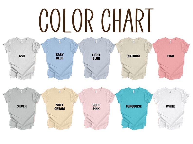 Pode incluir: Carta de cores mostrando dez cores diferentes de camiseta: cinza, azul beb&ecirc;, azul claro, natural, rosa, prata, creme suave, rosa suave, turquesa e branco.