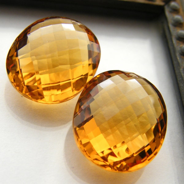 Orange Citrine Oval Shape Checker Cut Faceted 1 pair