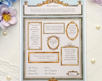 Jane Austen Inspiriertes Period Drama Tea Party Spiel | Bücherwurm-Tätigkeit | Passend zum Liebesgeständnis Printable