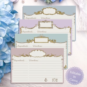 Jane Austen-receptkaarten | Bewerkbare canvassjablonen | Vintage Bridgerton-stijl | Digitale download