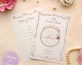 Regency Dance Karte Inspiriert von Jane Austen | Bearbeitbares und druckbares Partyzubehör