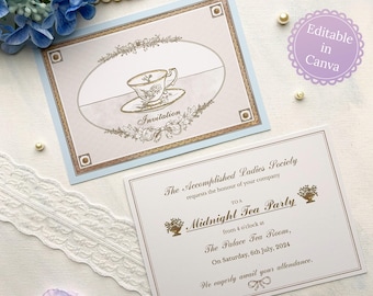 Bearbeitbare Tee-Party Einladung | Jane Austen inspirierte Party Einladung für Brautduschen, Geburtstagsfeiern, Regency Anlässe