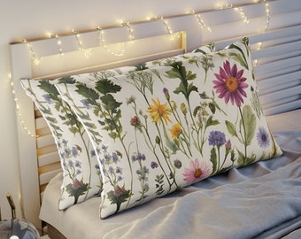 Bohemian Floral Pillow Sham,  Vintage Botanical Floral Pillow Sham, Pillowcase Standard Queen King AU EUR BODY Pillow Cushion Cover