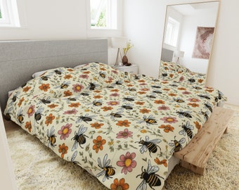 Spring Flowers Duvet Cover Set, Floral Duvet Cover, Cottagecore Duvet Cover Set, Twin Full Queen King Duvet Cover Set