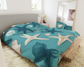 Sea Theme Duvet Cover Set, Sea Shell Patterned Duvet Cover Set, Sea Star Duvet Cover Set, Twin Full Queen King Duvet Cover Set