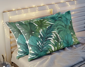 Tropical Paradise Pillow Sham, Turquoise and Palm Green Pillow Sham, Pillowcase Standard Queen King AU EUR BODY Pillow Cushion Cover