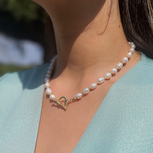 Freshwater Pearl Necklace, Gold Plated Pearl Necklace, Wedding Pearl Necklace, Real Pearl Choker,Handmade Elegant Jewelry