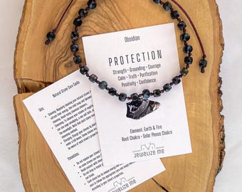 Black Obsidian Minimalist Bracelet -Natural Stone Bracelet- Healing Crystal Protection Jewelry