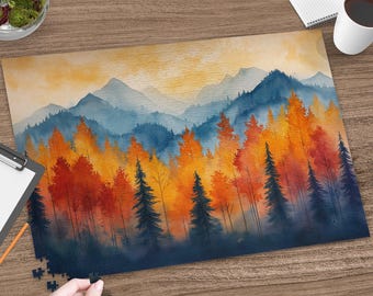 Autumn Forest Jigsaw Puzzle | Watercolor Mountain Scene Game, Fall Colors