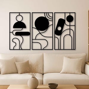 Mid Century Metal Wall Art, Modern Boho Abstract Wall Decor, 3 Piece Minimalist Above Bed Art, Contemporary Boho Home Gift, Living Room Art