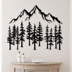 Mountain Forest Metal Wall Art: Modern Cabin Decor