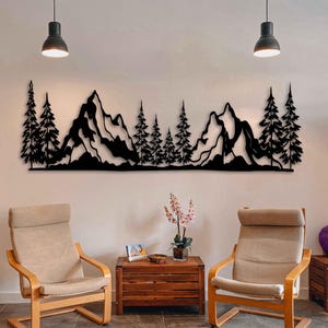 Mountain Metal Wall Art, Large Mountain And Forest Metal Wall Decor, Mountain Pine Trees Silhouette, Farmhouse Decor, Nature home wall decor
