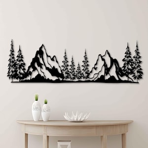 Mountain Metal Wall Art, Large Mountain And Forest Metal Wall Decor, Mountain Pine Trees Silhouette, Farmhouse Decor, Nature home wall decor