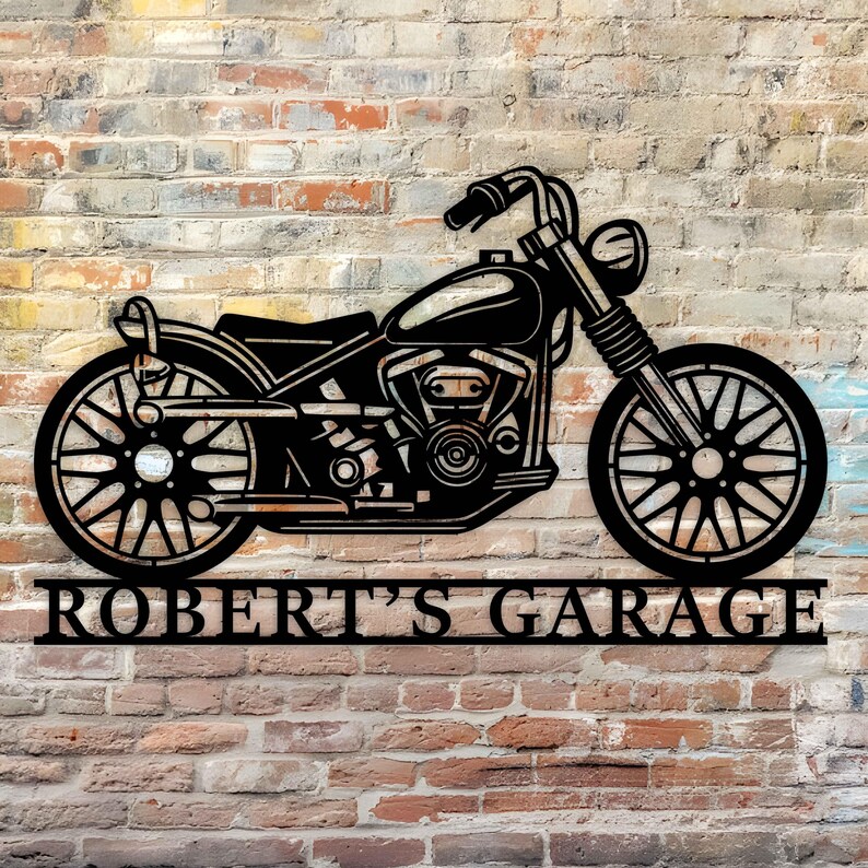 Custom Motorcycle Sign Name, Personalized Bobber Motorcycle Wall Art ...