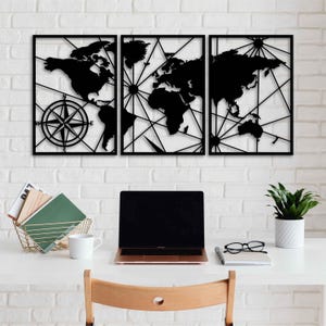 Weltkarte Metall Wandkunst, modernes Wanddekor, Metall Karte Kunstwerk, stilvolles Haus & Büro Karte Dekor, handgemachtes Geschenk, minimalistische Weltkarte Design