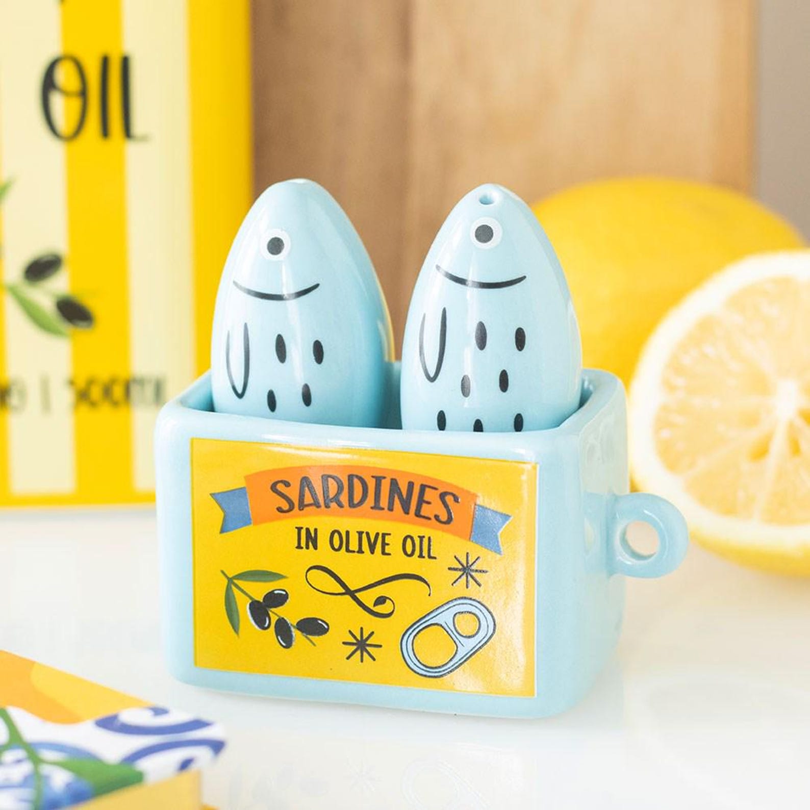 Quirky Ceramic Sardine-Shaped Salt and Pepper Shakers