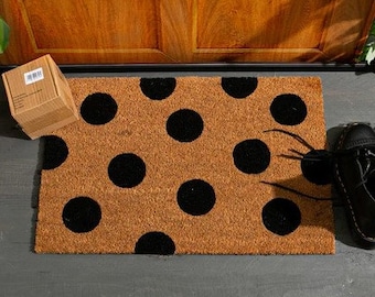 Zwarte deurmat kokosvezels met stippen 60 x 40 cm - Welcome Home