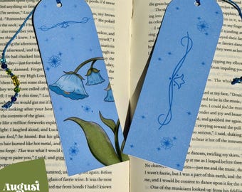 Marcapáginas de estilo cottagecore con diseño floral y borla de cuentas, laminado a doble cara, regalo para lectores.