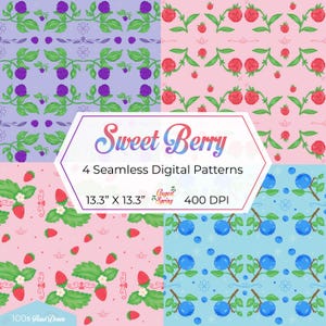Sweet Berry Seamless Pattern Bundle – Strawberry, Blueberry, Raspberry, Blackberry PNGs