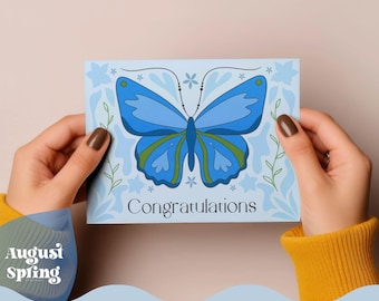 Tarjeta de felicitación imprimible con mariposa y arándanos, estilo cottagecore, felicitación botánica, celebración, descarga instantánea imprimible (6.25 x 4.5")