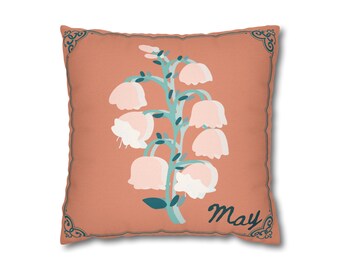 Taie d'oreiller carrée en polyester, fleurs de naissance - Mai muguet