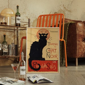 Black Cat Wall Art Print - Whimsical Wall Art, Art Nouveau, Quirky Animal Prints, French Wall Art, Quirky Prints, Vintage Cat Artwork
