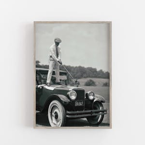Vintage Golf Print, Golf Wall Art, Funny Wall Decor, Black and White Printable Art, Retro Photography, Antique Car Poster,
