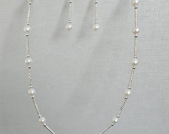 Freshwater Pearl Necklace Earring Set: Sterling Silver Toggle Clasp