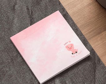 Adorables blocs de notas adhesivas de cerditos, papelería infantil, perfectos para San Valentín, regalos para amantes de los animales, diseño de cerdos y besos.