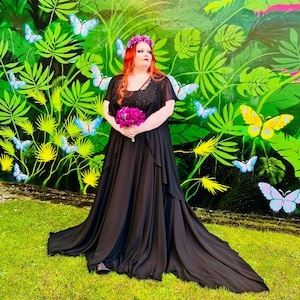 BLACK BoHo layered chiffon  wedding dress
