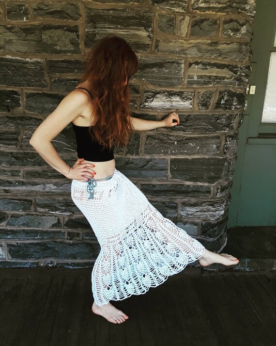 white crochet maxi skirt