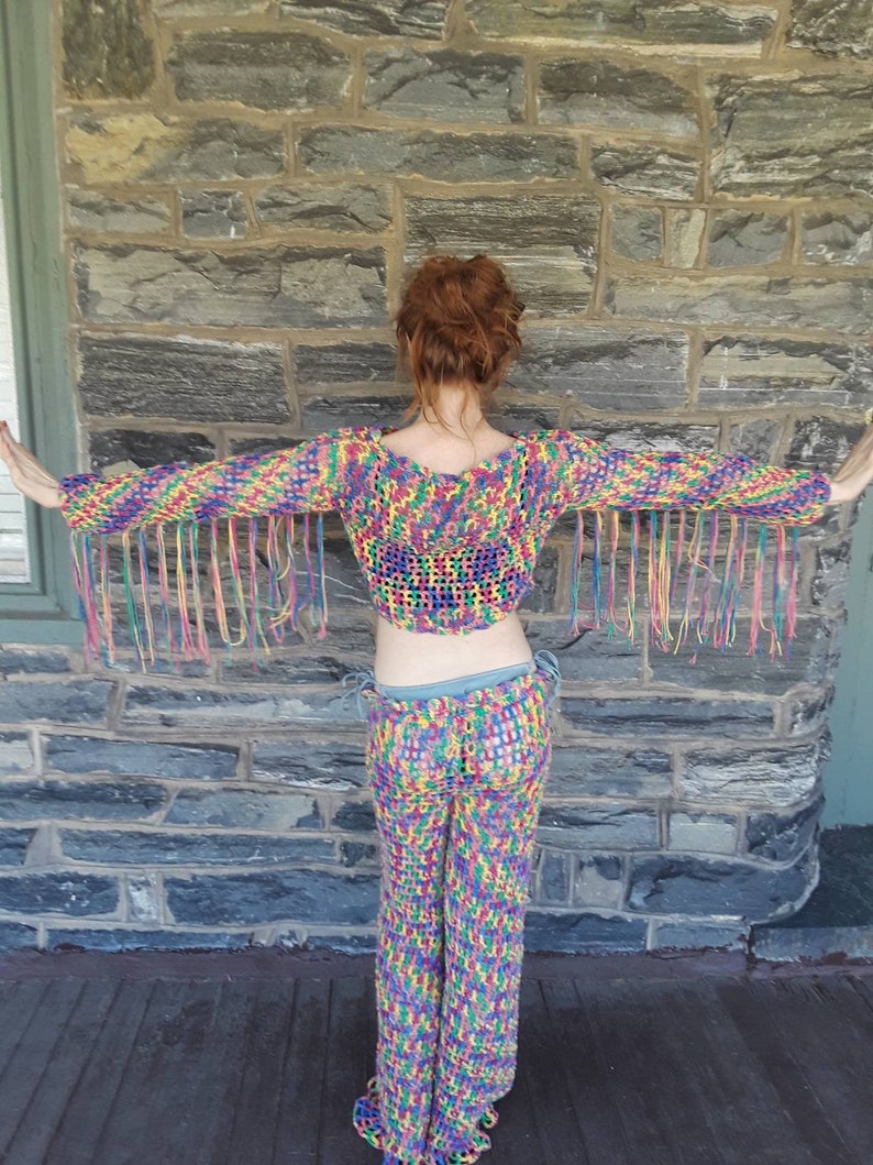 lace pants flared pants boho pants rainbow crochet pant crochet beachwear pants festival clothing Crochet hippie pants women/'s pants