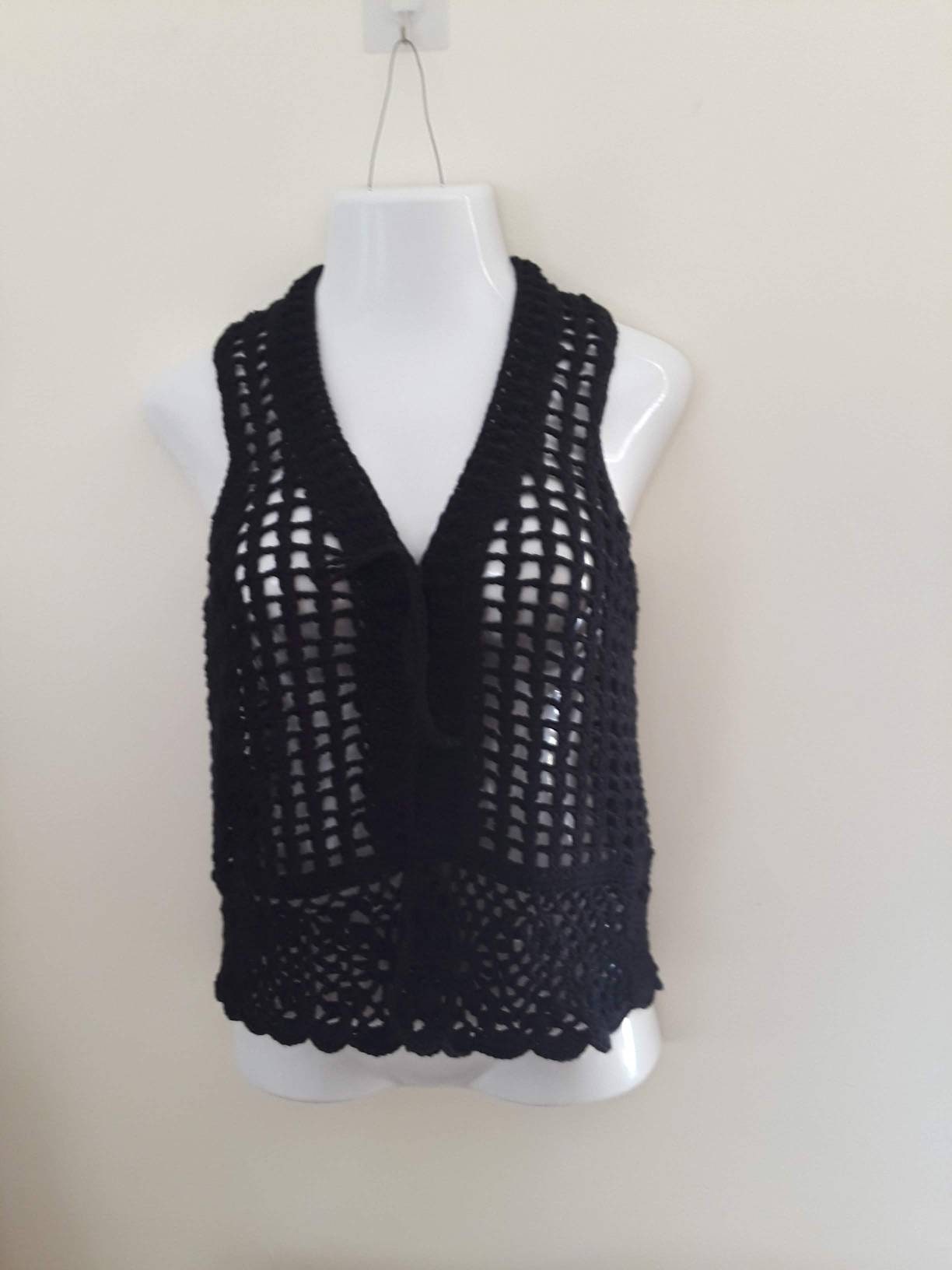 BLACK CROCHET VEST boho crochet vest hippie crochet vest | Etsy