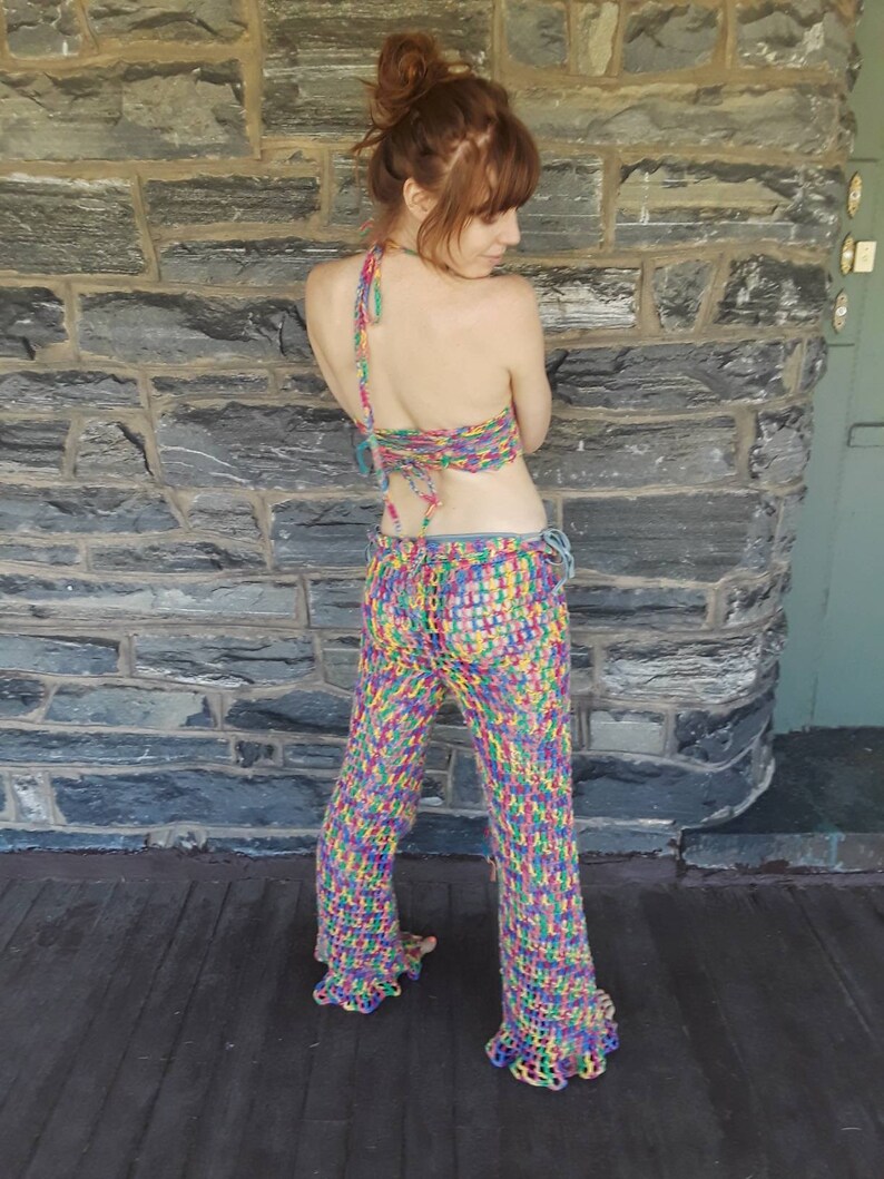 lace pants flared pants boho pants rainbow crochet pant crochet beachwear pants festival clothing Crochet hippie pants women/'s pants