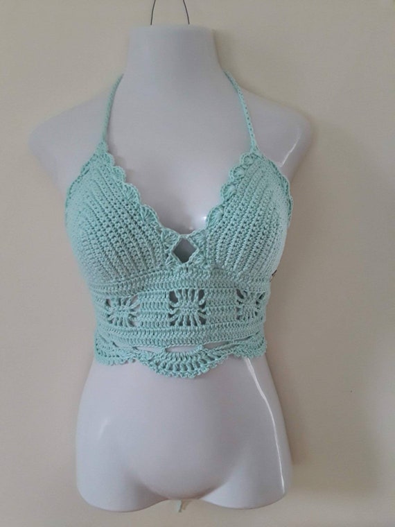 edm crochet bikini top crochet halter top crochet crop top festival clothing boho crochet top Crochet hippie top Crochet festival top