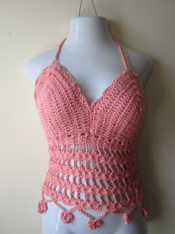 Items similar to Tea Rose Crochet halter top, Festival halter top ...
