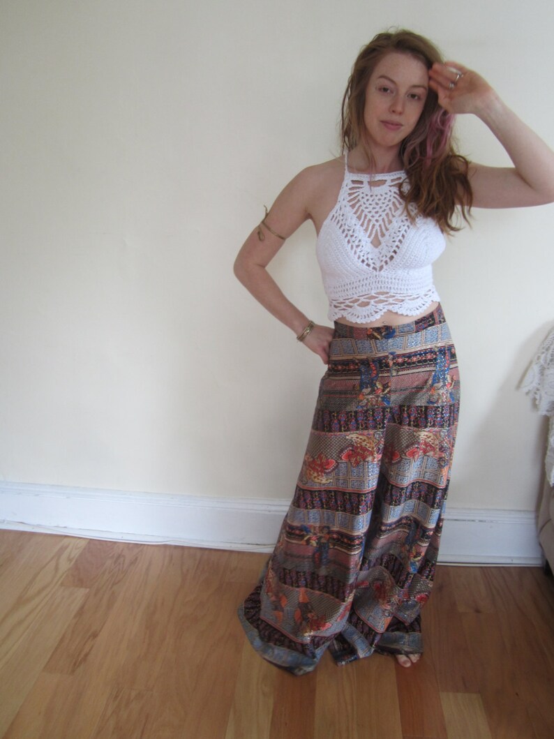 beach cover up gypsy top, Festival clothing WHITE CROCHET crop TOP high neck halter top crochet halter top bohochic