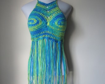 FESTIVAL HALTER TOP, Hippie top, bohemian clothing, music festival outfit, crochet Fringe top, festival clothing for women, gypsy clothing