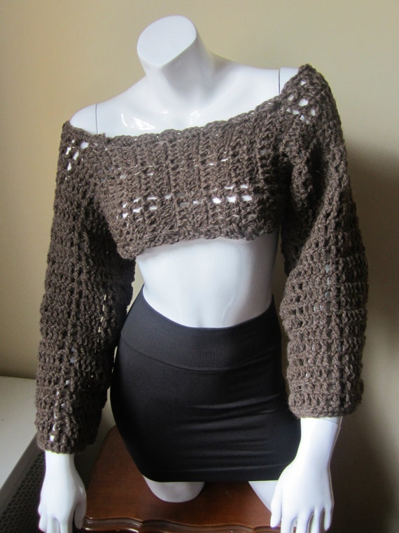 Items similar to CROPPED SWEATER, crochet, sweater SHRUG, Boho Long ...