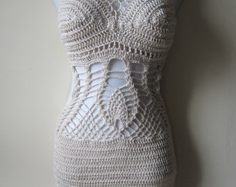 Crochet monokini, Crochet dress, Crochet cover up, festival clothing, Offwhite monokini , beach cover up, summer dress, resort wear, party