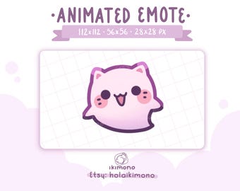 Cute animated chibi purple ghost cat emote / kawaii halloween cat emote for twitch-discord / kawaii animated emote for stream / Stream emote