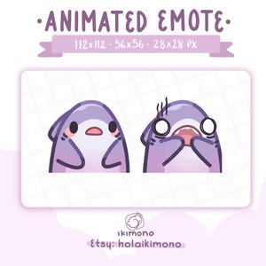 Cute animated purple shark emote / kawaii purple scared shark emote for twitch-discord / 3 sizes instant download