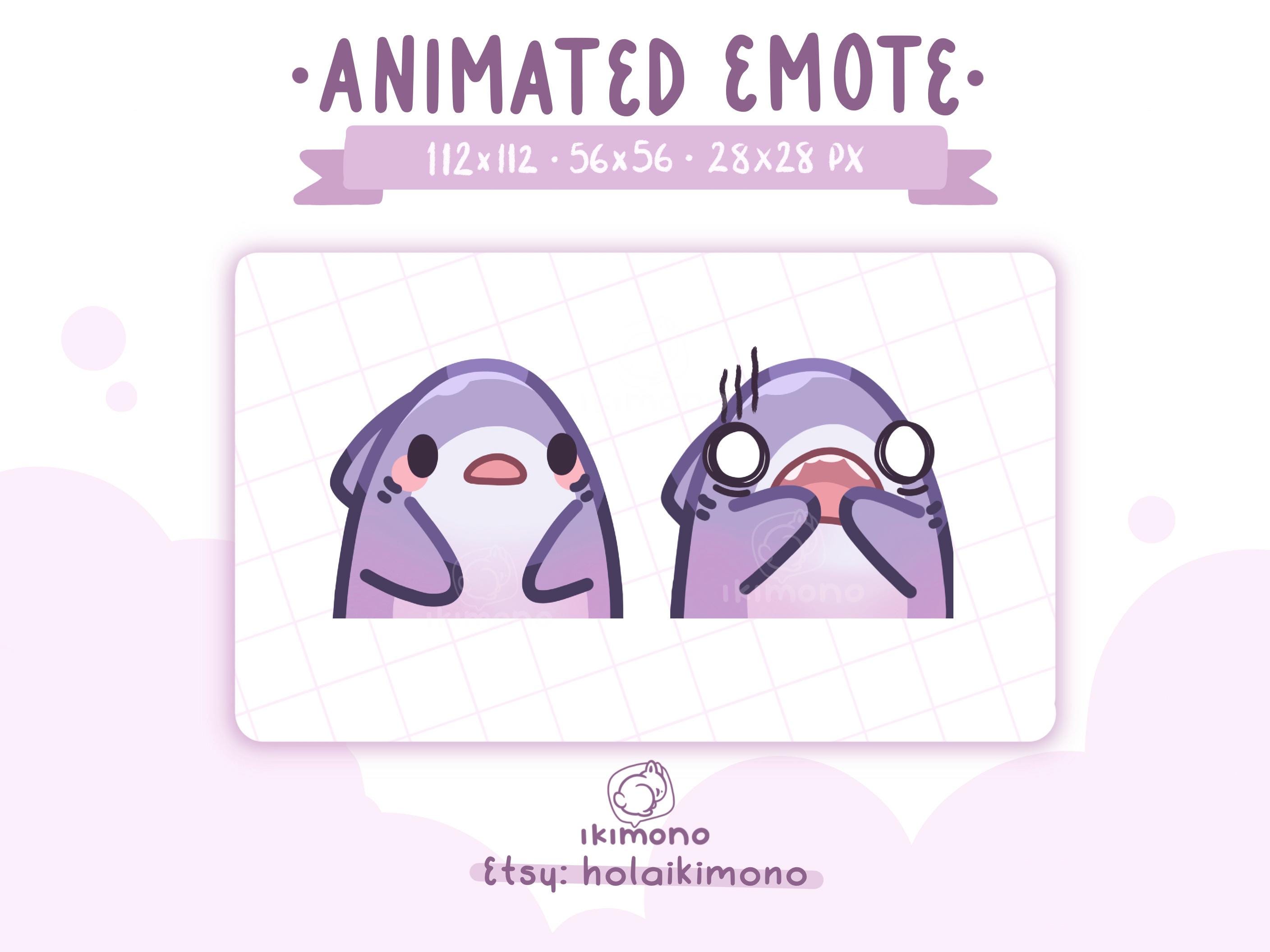 Cute animated purple shark emote / kawaii purple scared shark emote for twitch-discord / 3 sizes instant download