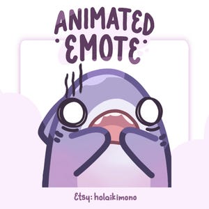 Scared Purple Shark Animated Emote for Twitch and Discord – Kawaii Streamer GIF