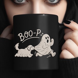 Boo-P Ghost Dog Mug, Cute Halloween Mug, Ghost and Dog Coffee Mug, Spooky Season Mug, Dog Lover Halloween Gift, Funny Ghost Mug
