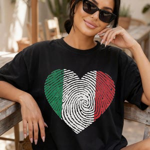 Italian Flag Heart fingerprint T-Shirt Italy pride tee Italian Flag Shirt Hoodie Back Print only Italia Gift Tee Travel Souvenir