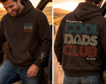 Cool Dads Club Hoodie Personalized Dad Sweatshirt, Matching Family Shirt, Retro Fatherhood Gift, Front Back Print sleeve print with names