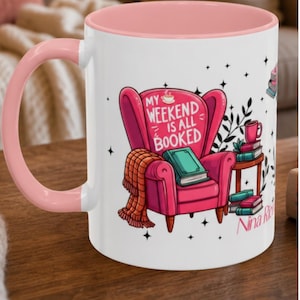 Personalized Book Lover Mug My Weekend Is All Booked Chair & Books Mug Custom Name Gift for Readers Cozy Reading Mug Bookworm Coffee Cup