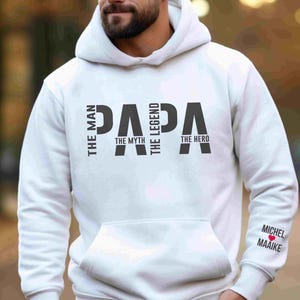 Papa The Man The Myth The Legend Shirt with Sleeve Names Gildan Tee, Sweatshirt Hoodie Personalized Fathers Day Gift